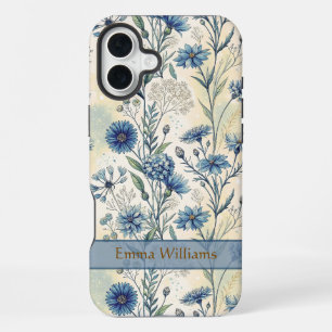 Funda Para iPhone 16 Plus Personalized Name Blue Wildflowers