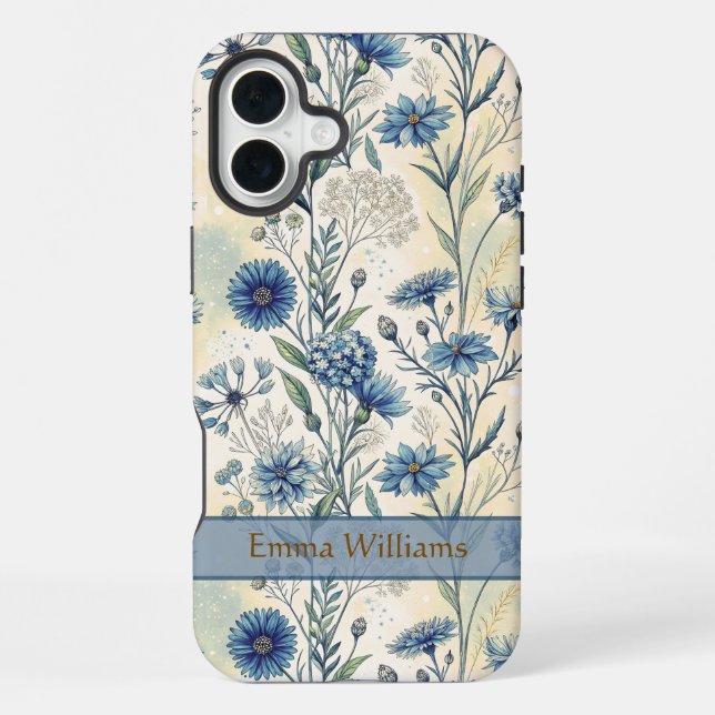 Funda Para iPhone Personalized Name Blue Wildflowers (Reverso )