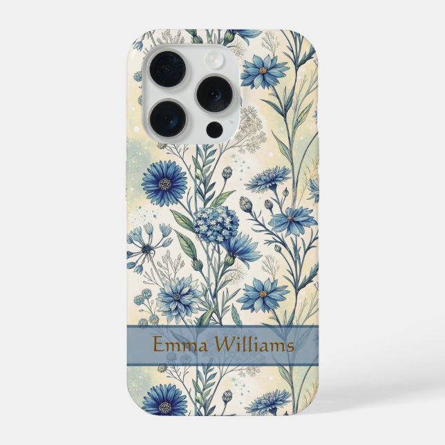 Funda Para iPhone Personalized Name Blue Wildflowers (Reverso )