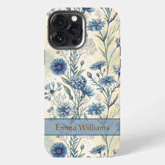 Funda Para iPhone 13 Pro Max Personalized Name Blue Wildflowers