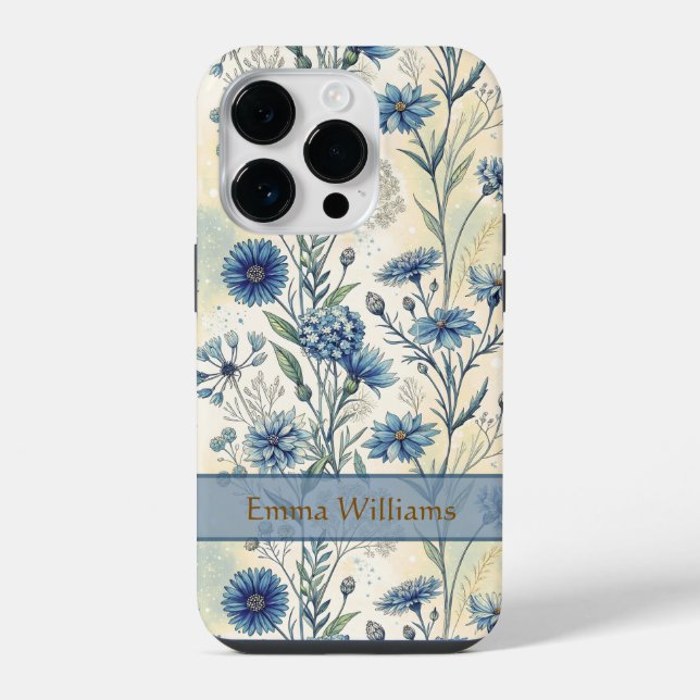 Funda Para iPhone Personalized Name Blue Wildflowers (Reverso )