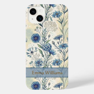 Funda Para iPhone 14 Plus Personalized Name Blue Wildflowers