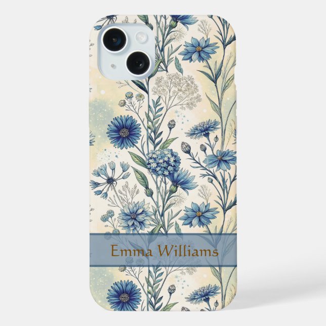 Funda Para iPhone Personalized Name Blue Wildflowers (Reverso )