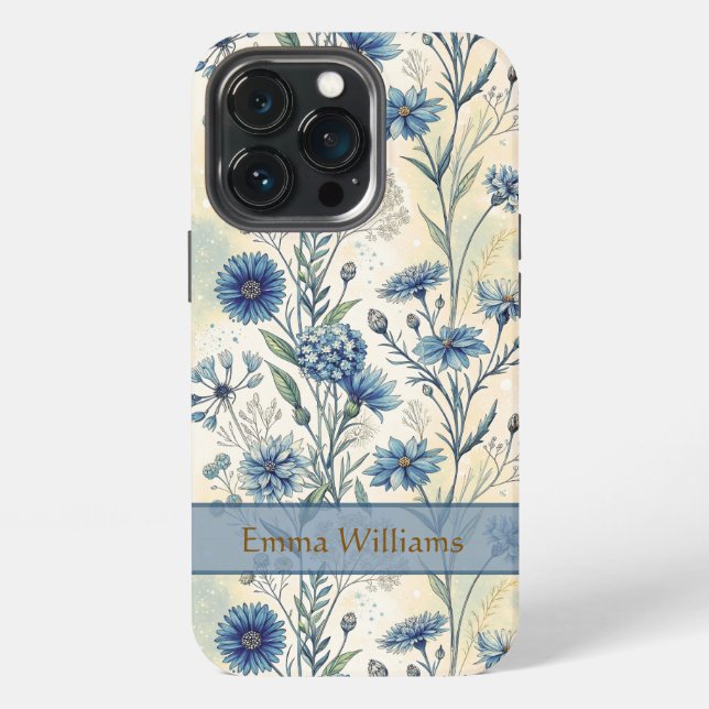 Funda Para iPhone Personalized Name Blue Wildflowers (Reverso )