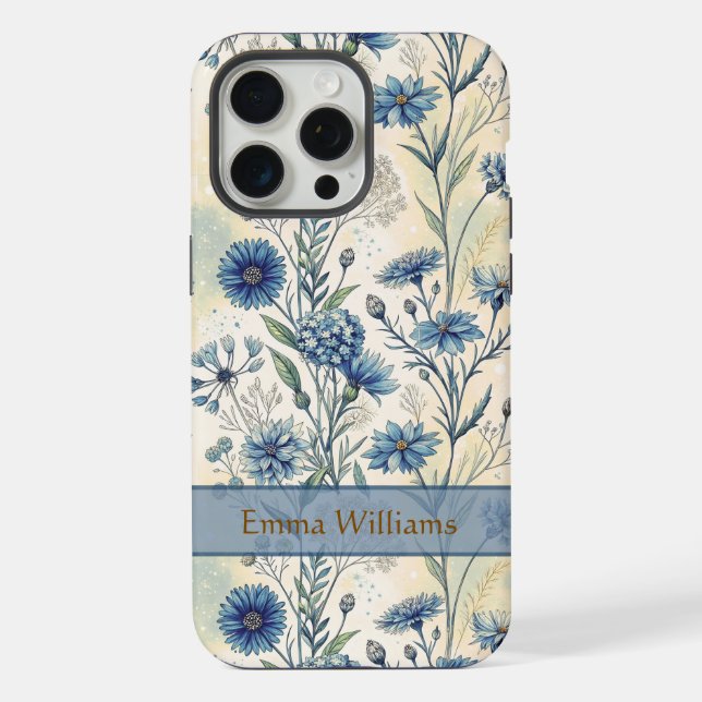 Funda Para iPhone Personalized Name Blue Wildflowers (Reverso )