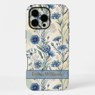 Funda Para iPhone 16 Pro Max Personalized Name Blue Wildflowers