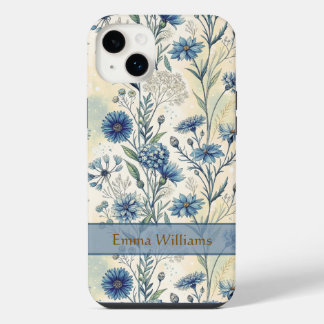 Funda Para iPhone 14 Plus Personalized Name Blue Wildflowers