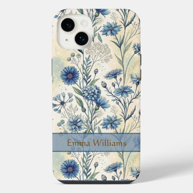 Funda Para iPhone Personalized Name Blue Wildflowers (Reverso)