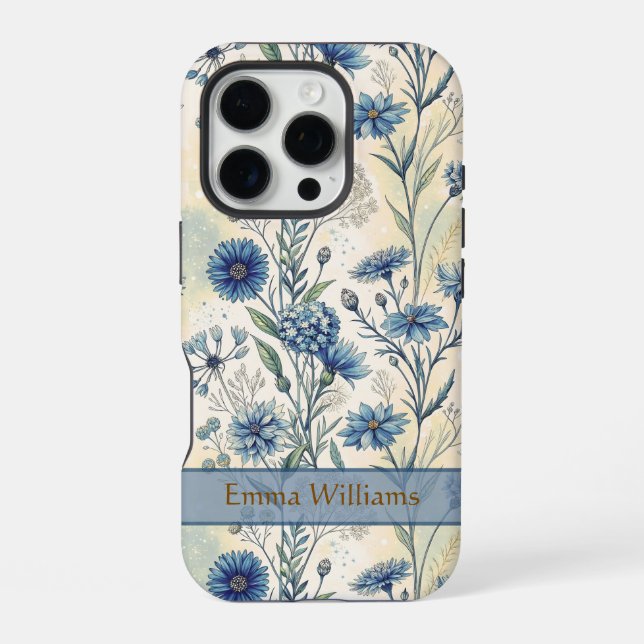 Funda Para iPhone Personalized Name Blue Wildflowers (Reverso )
