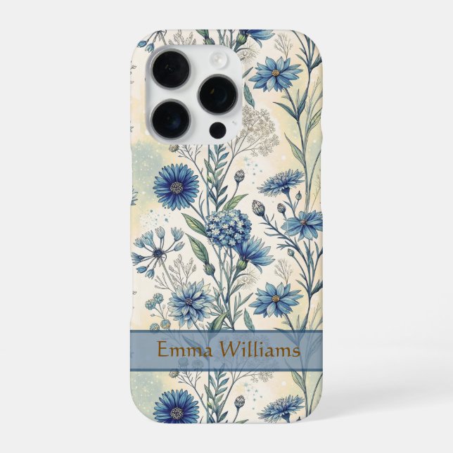 Funda Para iPhone Personalized Name Blue Wildflowers (Reverso)