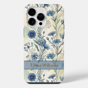Funda Para iPhone 14 Pro Max Personalized Name Blue Wildflowers