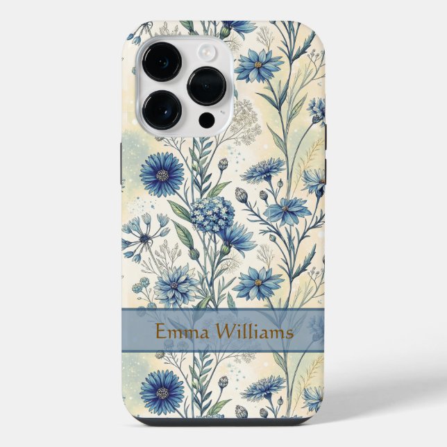 Funda Para iPhone Personalized Name Blue Wildflowers (Reverso )