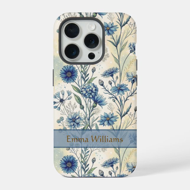 Funda Para iPhone Personalized Name Blue Wildflowers (Reverso )