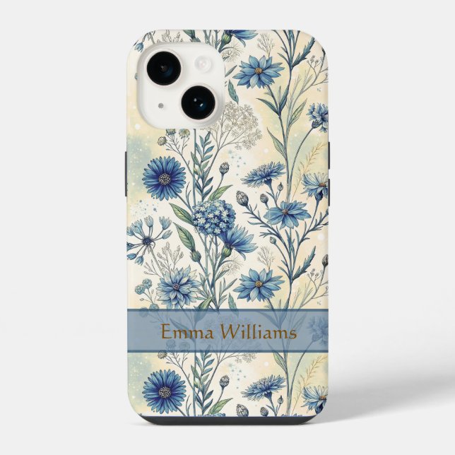 Funda Para iPhone Personalized Name Blue Wildflowers (Reverso )