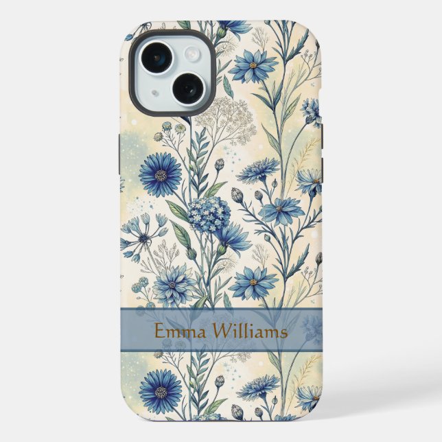Funda Para iPhone Personalized Name Blue Wildflowers (Reverso )