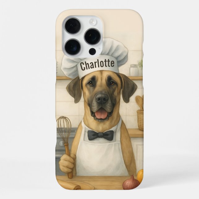 Funda Para iPhone Personalized Name Funny Great Dane Dog Chef (Reverso )
