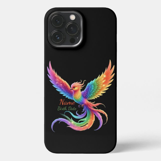 Funda Para iPhone Personalized Rainbow Phoenix Name Birthdate Gift (Reverso )