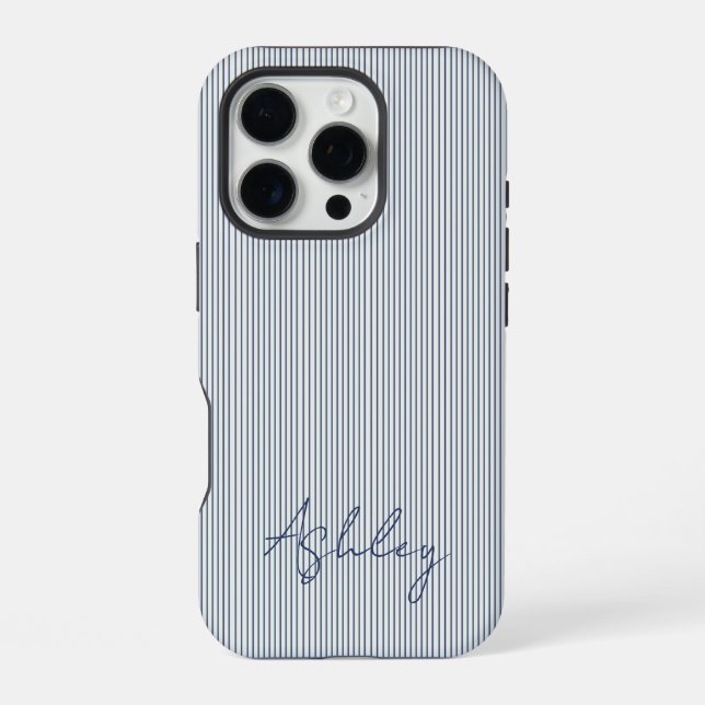 Funda Para iPhone Personalized Striped Blue Tones Minimalist Chic (Reverso )