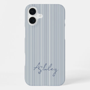 Funda Para iPhone 16 Plus Personalized Striped Blue Tones Minimalist Chic
