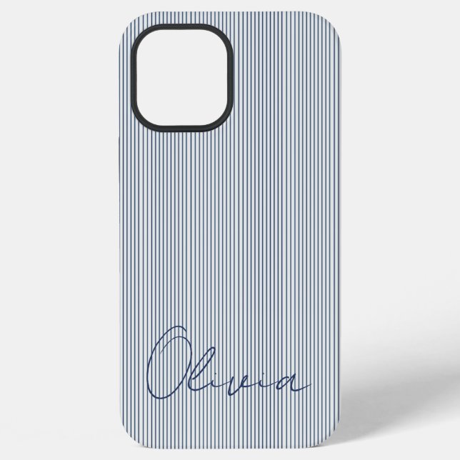 Funda Para iPhone Personalized Striped Blue Tones Minimalist Chic (Reverso )