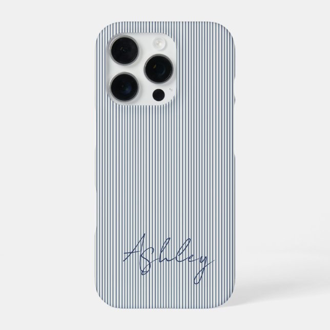 Funda Para iPhone Personalized Striped Blue Tones Minimalist Chic (Reverso)