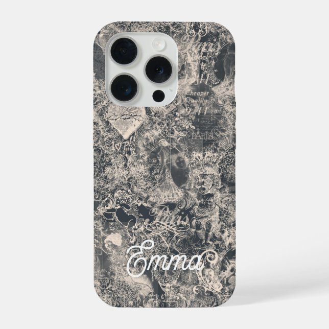 Funda Para iPhone Personalized Stylish Black Paris Toile Design (Reverso )