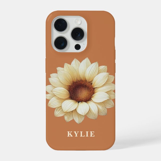 Funda Para iPhone Personalized Sunflower Name Terra Cotta Phone Case (Reverso )