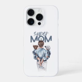 Funda Para iPhone 16 Pro Personalized Super Mom with Son and Daughter Gift