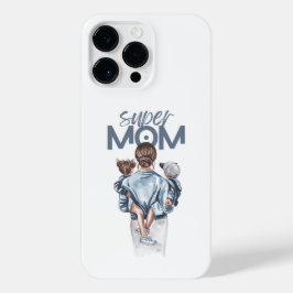 Funda Para iPhone 14 Pro Max Personalized Super Mom with Son and Daughter Gift