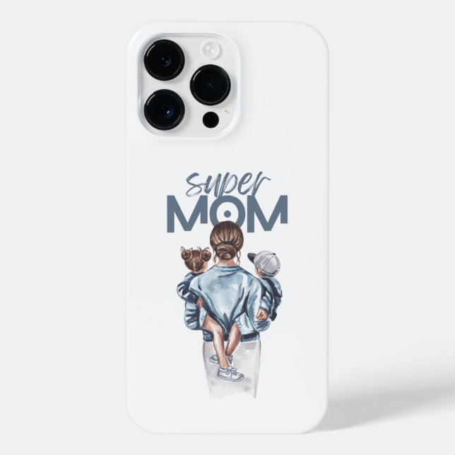 Funda Para iPhone Personalized Super Mom with Son and Daughter Gift (Reverso)