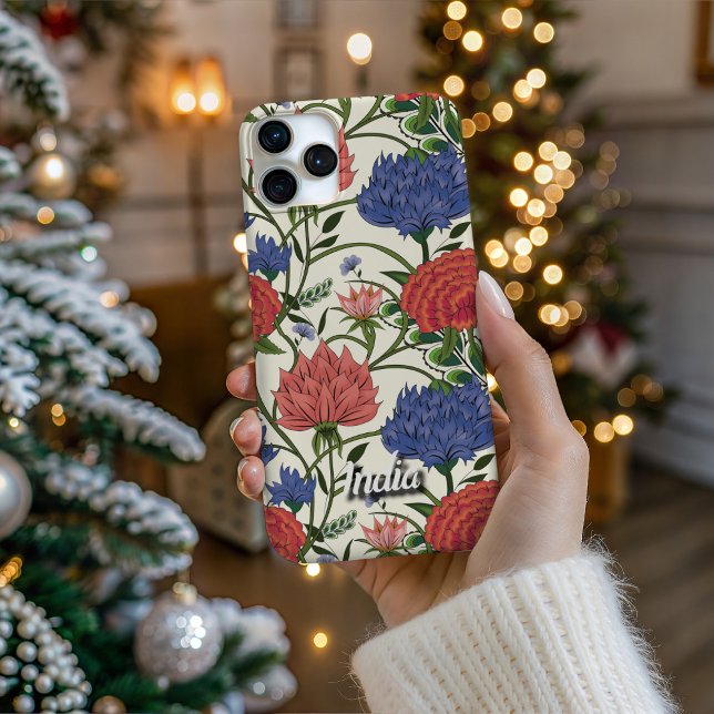 Funda Para iPhone Personalized Trailing Indian Floral Phone Case (Personalize Your Tech! Add a custom name to this artistic phone case. It's the perfect unique gift!)