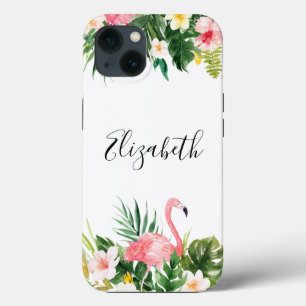 Personalized Tropical Floral Flamingo Tough