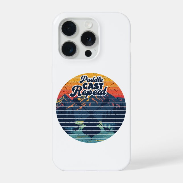 Funda Para iPhone Pesca en kayak Paddle Retro Atardecer (Reverso )