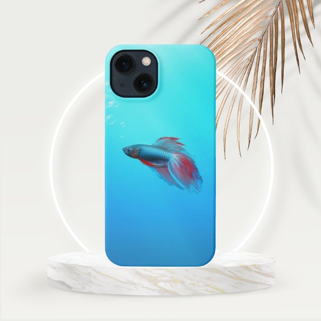 Funda Para iPhone Pescado Betta Siamesa Rojo y Azul (Red and Blue Betta Siamese Fighting Fish Phone Case)