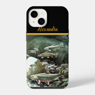 Funda Para iPhone 14 Pescado de salmón nadando bajo el monograma de agu