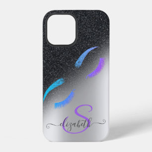Funda Para iPhone 12 Pestañas Glitter Negras Ombre Plateado Brillante