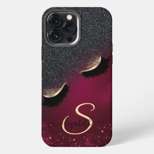 Funda Para iPhone 13 Pro Max Pestañas Postizas Geniales Glitter Negro Rojo