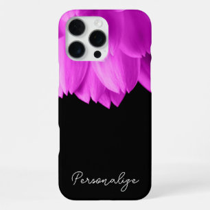 Funda Para iPhone 16 Pro Max Pétalos de flores rosa caliente texto de nombre pe