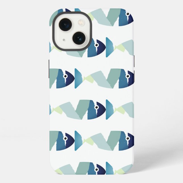 Funda Para iPhone Pez azul nadando abstracto (Reverso )