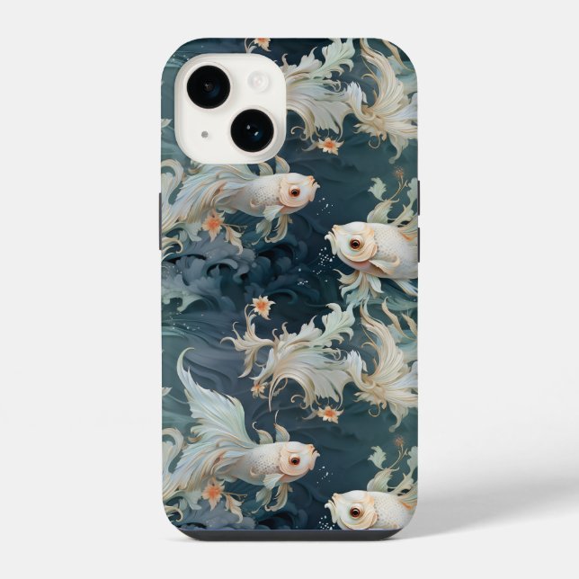 Funda Para iPhone Pez Betta Azul Blanco (Reverso )