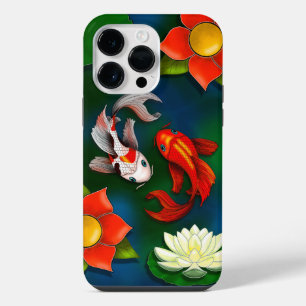 Funda Para iPhone 14 Pro Max Pez Koi Loto Blanco Nenúfar Estanque