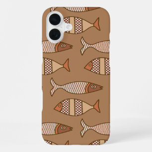 Funda Para iPhone 16 Plus Pez moderno retro, bronceado, beige y marrón claro
