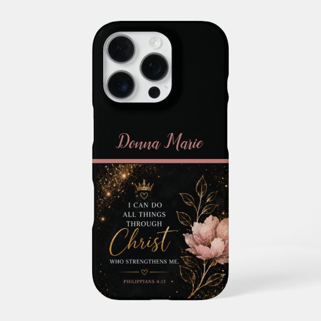 Funda Para iPhone Philippians 4:13 Floral Cristiano  (Reverso)