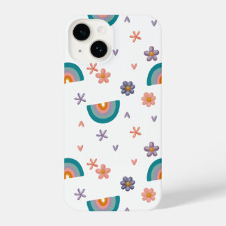 Funda Para iPhone 14 Phone Case – Rainbow and Flowers Cute Design