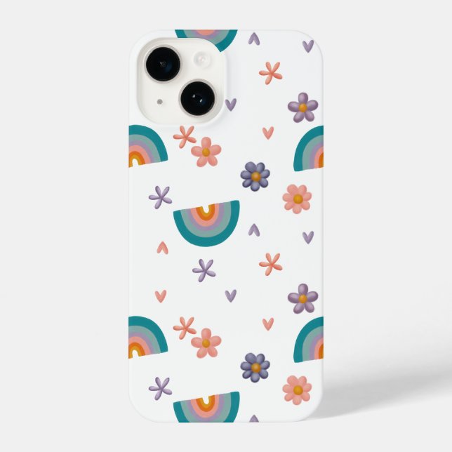 Funda Para iPhone Phone Case – Rainbow and Flowers Cute Design (Reverso )