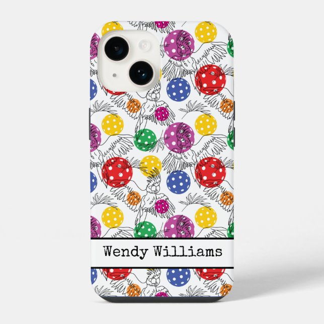 Funda Para iPhone Pickleball personalizable con 🦜loros, iPhone 14 (Reverso )
