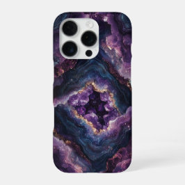 Funda Para iPhone 16 Pro Piedra 3D Falsa Geoda de Cristal de Amatista Druzy