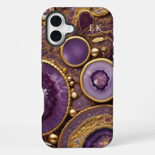 Funda Para iPhone 16 Plus Piedra preciosa púrpura dorada