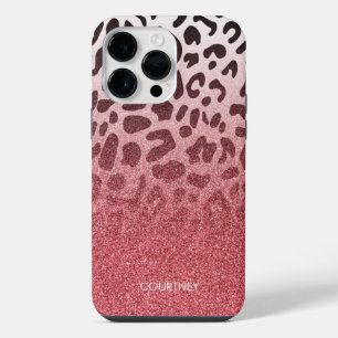 Funda Para iPhone 14 Pro Max Piel de leopardo con brillo rosa