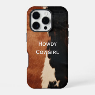 Funda Para iPhone 16 Pro Piel de vaca falsa del suroeste marrón negro
